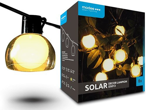 Foto van LED Solar feestverlichting set 8x bol met kap 4,4m snoer LED Solar feestverlichting set 8x bol met kap 4,4m snoer