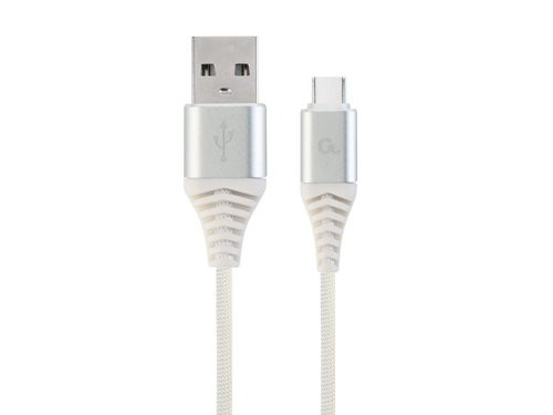 USB-C laadkabel 2m omvlochten zilver - wit