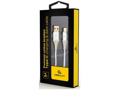 USB-C laadkabel 2m omvlochten zilver - wit