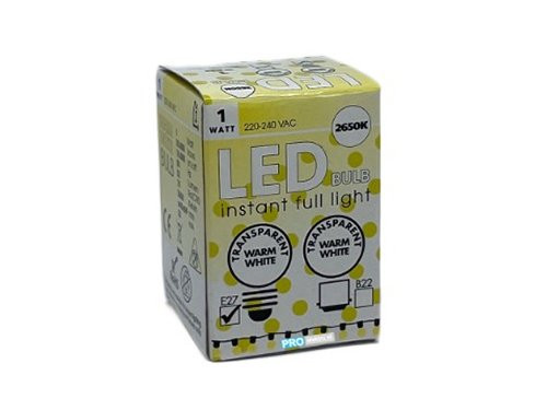 Foto van LED kogellamp E27 helder warm wit 1W 2650 kelvin LED kogellamp E27 helder warm wit 1W 2650 kelvin