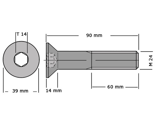 Verzonken bout met binnenzeskant DIN 7991 / ISO 10642 M24x90 8.8 Verzinkt