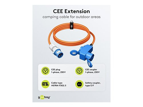 Foto van CEE verloopsnoer 5m CEE stekker naar CEE contra + contra uitvoer CEE verloopsnoer 5m CEE stekker naar CEE contra + contra uitvoer