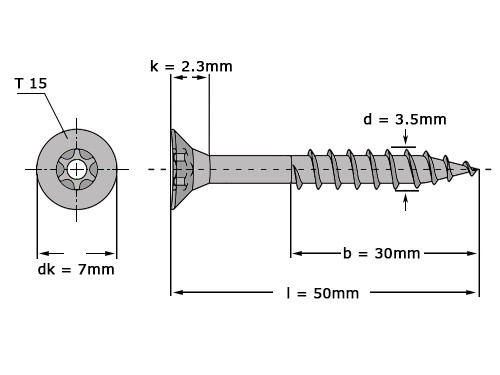 Spaanplaatschroef VK-T 3,5x50 Zn T15 (200 stuks)