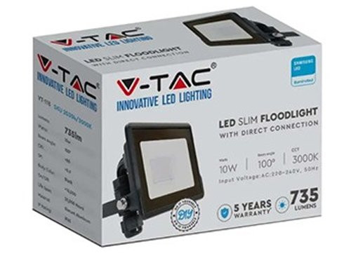 V-TAC LED Bouwlamp 10W 6500K zwart + kabelinvoer