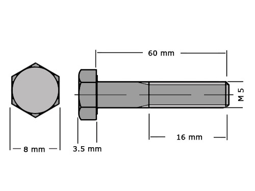 Zeskanttapbout Deeldraad DIN 931 M5x60 RVS A2