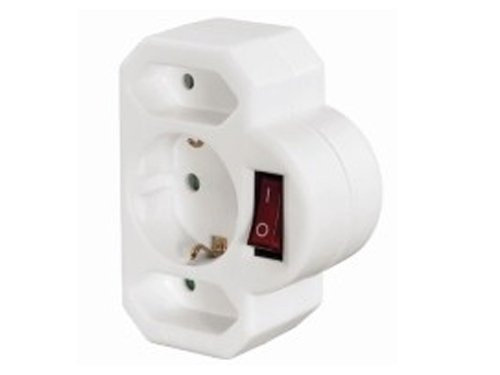 Randaarde stekkeradapter 2 x euro + 1 x RA met schakelaar wit