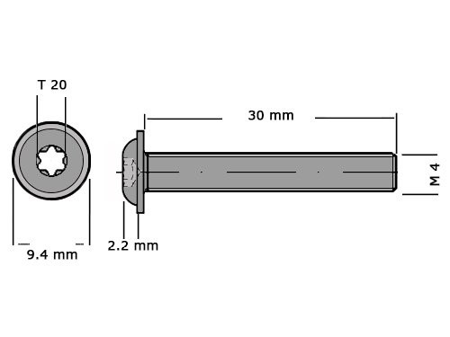 Laagbolkopbout met torx en flens ISO 7380-2 M4x30 T20 RVS A2