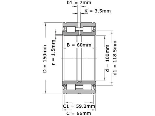 Foto van SKF Cilinderlager Tweerijig NNF5020 ADA 2LSV (100x150x67mm) SKF Cilinderlager Tweerijig NNF5020 ADA 2LSV (100x150x67mm)