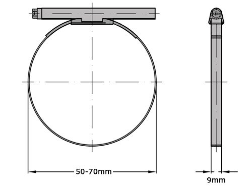 Slangklem DIN 3017 Model A 9mm Verzinkt 50-70mm
