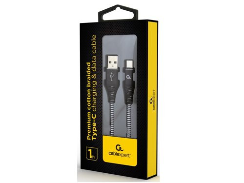 USB-C laadkabel 2m omvlochten zwart - wit