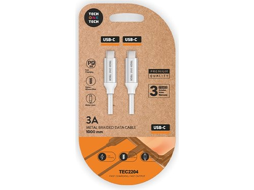 USB-C - USB-C laadkabel 1m wit nylon