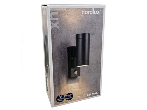 Foto van Wandlamp Tin Maxi Double 2x GU10 zwart IP54 + sensor Wandlamp Tin Maxi Double 2x GU10 zwart IP54 + sensor