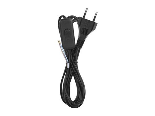 Eurosnoer 2x0,75qmm met schakelaar zwart 2m