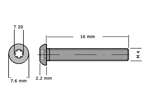 Laagbolkopbout met torx ISO 7380-1 M4x16 T20 10.9 Verzinkt