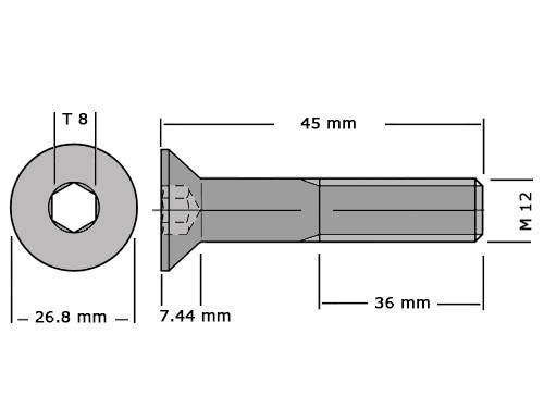 Verzonken bout met binnenzeskant DIN 7991 / ISO 10642 M12x45 RVS A2