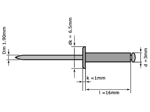 Blindklinknagel DIN 7337 Platbolkop 3x16mm Staal Verzinkt/Staal Verzinkt