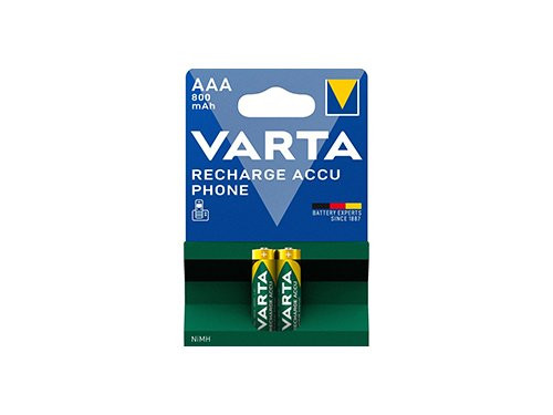 Foto van Varta NiMH oplaadbare batterij AAA 800mA PHONE blister(2) Varta NiMH oplaadbare batterij AAA 800mA PHONE blister(2)
