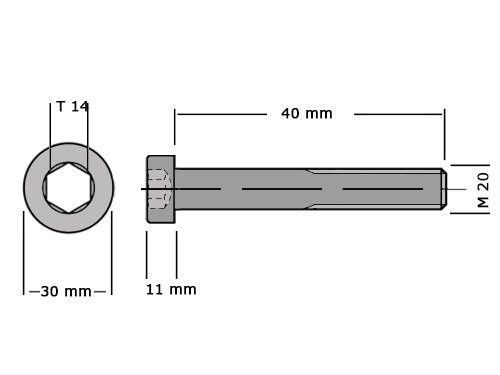 Lage cilinderbout met binnenzeskant DIN 7984 M20x40 RVS A2