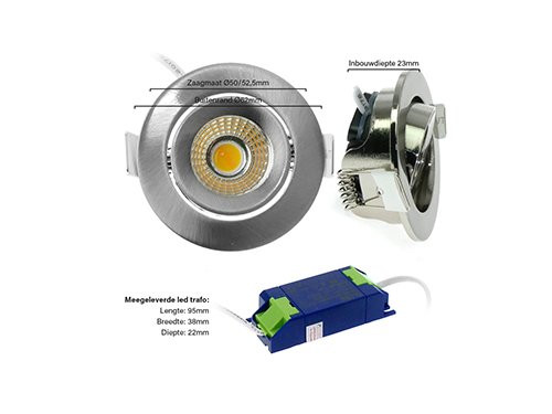 Foto van LED inbouwspot 5W DimToWarm 62mm 36gr rond verstelbaar geschuurd staal LED inbouwspot 5W DimToWarm 62mm 36gr rond verstelbaar geschuurd staal