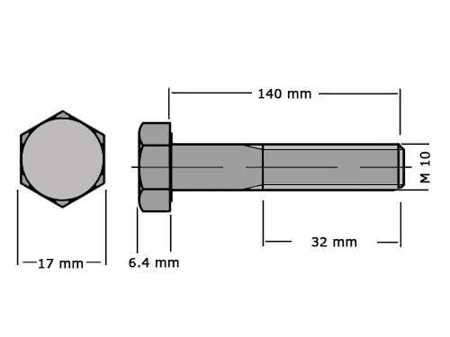 Zeskanttapbout Deeldraad DIN 931 M10x140 RVS A2
