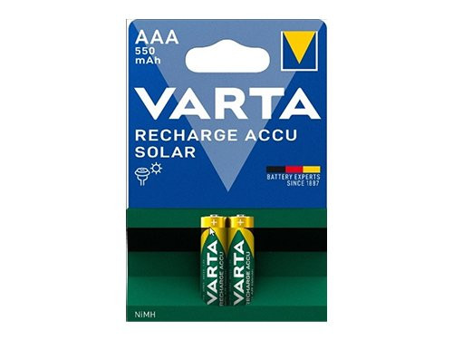 Foto van Varta NiMH oplaadbare batterij AAA 550mA Solar blister(2) Varta NiMH oplaadbare batterij AAA 550mA Solar blister(2)