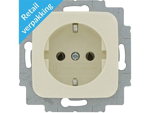 Foto van Verpakt Busch Jaeger CREME inbouw stopcontact wcd RA Verpakt Busch Jaeger CREME inbouw stopcontact wcd RA