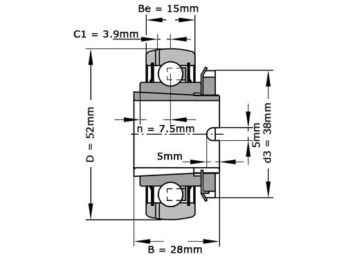 Foto van INA Insert Lager GSH25 XL 2RSR B (25x52x28mm) INA Insert Lager GSH25 XL 2RSR B (25x52x28mm)
