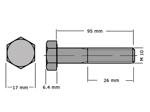 Zeskanttapbout Deeldraad DIN 931 M10x95 RVS A2