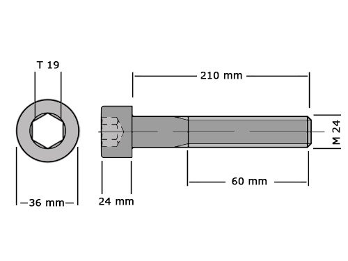 Cilinderbout met binnenzeskant DIN 912 M24x210 RVS A2