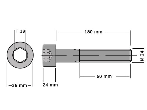 Cilinderbout met binnenzeskant DIN 912 M24x180 8.8 Verzinkt