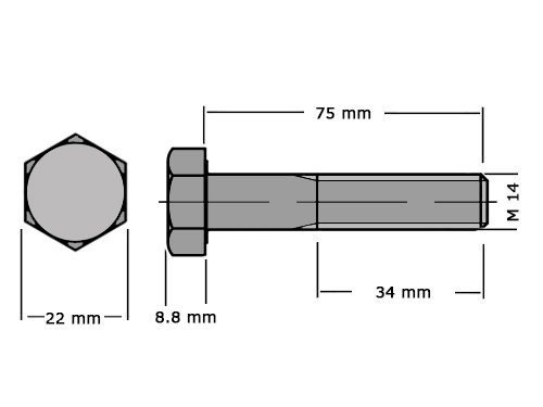 Zeskanttapbout Deeldraad DIN 931 M14x75 RVS A2
