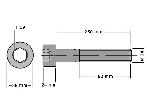 Cilinderbout met binnenzeskant DIN 912 M24x250 RVS A2