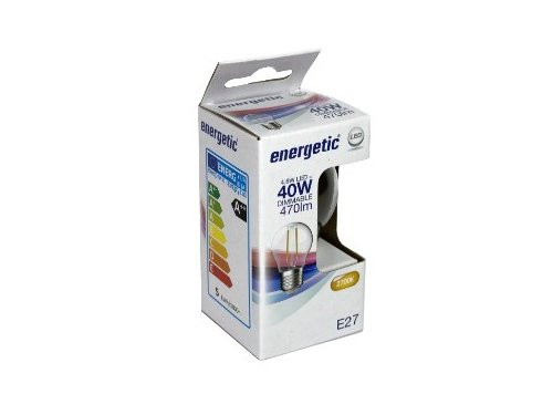 Foto van Energetic LED kogel E27 4,2-40W 2700K filament helder dimbaar Energetic LED kogel E27 4,2-40W 2700K filament helder dimbaar
