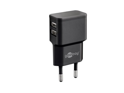 USB lader haaks dubbel 2,4A zwart