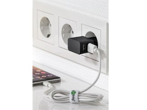 USB lader haaks dubbel 2,4A zwart