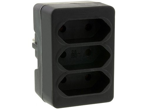 Randaarde stekkeradapter 3 x euro zwart