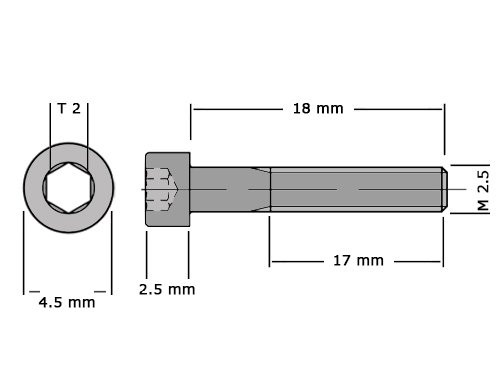 Cilinderbout met binnenzeskant DIN 912 M2.5x18 RVS A2