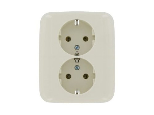 Foto van Busch Jaeger CREME inbouw stopcontact wcd RA dubbel Busch Jaeger CREME inbouw stopcontact wcd RA dubbel
