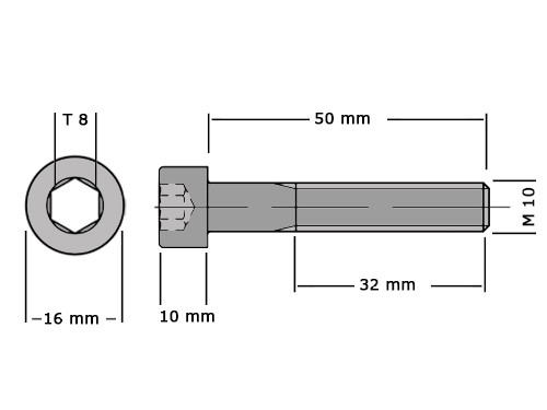 Cilinderbout met binnenzeskant DIN 912 M10x50 8.8 Verzinkt