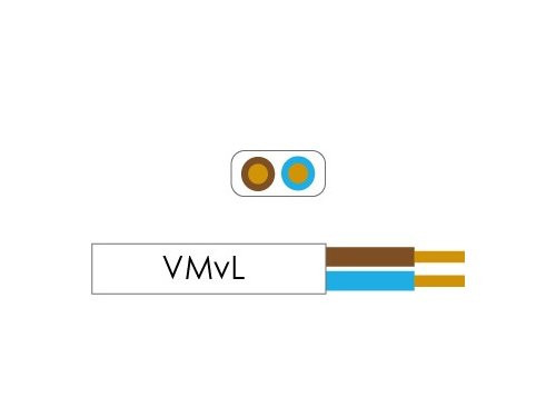 Kabel H03VV-VV-H2F ovaal plat 2x0,75qmm wit 100 Meter