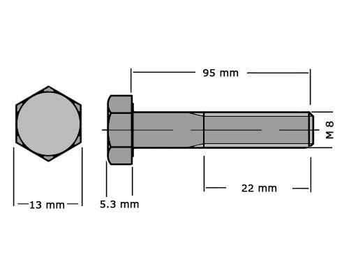 Zeskanttapbout Deeldraad DIN 931 M8x95 RVS A2
