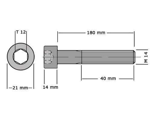 Cilinderbout met binnenzeskant DIN 912 M14x180 8.8 Verzinkt