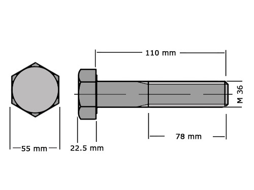 Zeskanttapbout Deeldraad DIN 931 M36x110 RVS A2