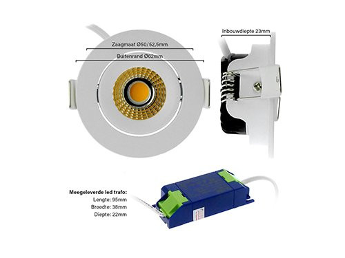 Foto van LED inbouwspot 5W 2700K 62mm 60gr rond verstelbaar geschuurd staal LED inbouwspot 5W 2700K 62mm 60gr rond verstelbaar geschuurd staal