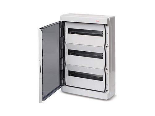 Foto van Groepenkast leeg 3 rij met deur + dinrail IP65 Groepenkast leeg 3 rij met deur + dinrail IP65