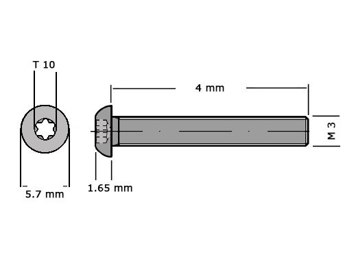 Laagbolkopbout met torx ISO 7380-1 M3x4 T10 RVS A2