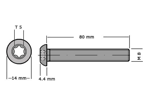Laagbolkopbout met torx ISO 7380-1 M8x80 T40 RVS A2