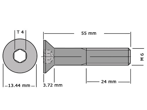 Verzonken bout met binnenzeskant DIN 7991 / ISO 10642 M6x55 RVS A2