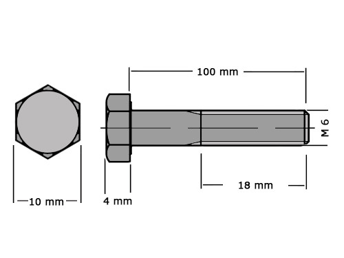 Zeskanttapbout Deeldraad DIN 931 M6x100 RVS A2