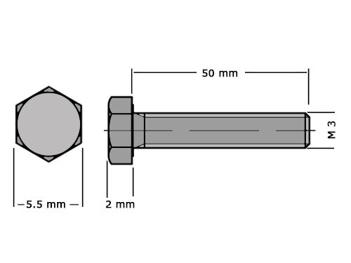 Zeskanttapbout Voldraad DIN 933 M3x50 RVS A2